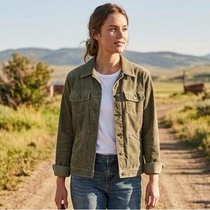 Jones New York Sport Olive Green Corduroy Trucker Jacket